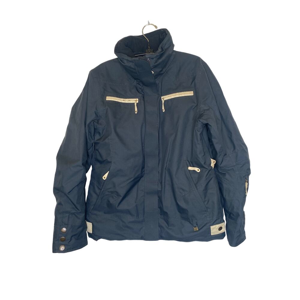 Nils Black & Tan Winter Ski Jacket Hooded Pockets Polyester Nylon EUC Sz 10
